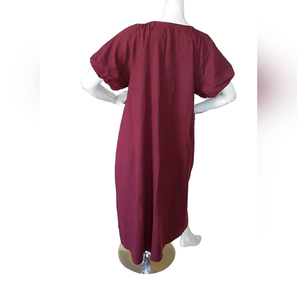 Madewell Buble Sleeves Elegant Burgundy Button-Down Dress Size Large - Picture 3 of 3